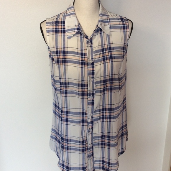Marabelle Blue Plaid Button Down Top Sz-M - Picture 1 of 4